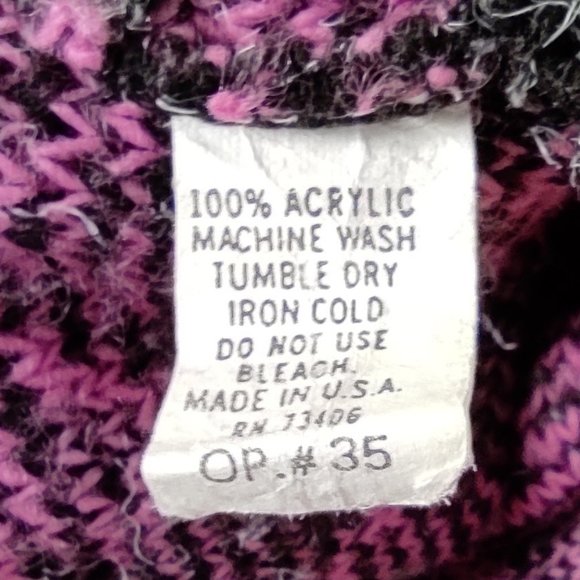 Vintage 80s Bow Print Sweater Crew Neck Marled Fuzzy Knit Pink Grey Medium - Picture 11 of 13